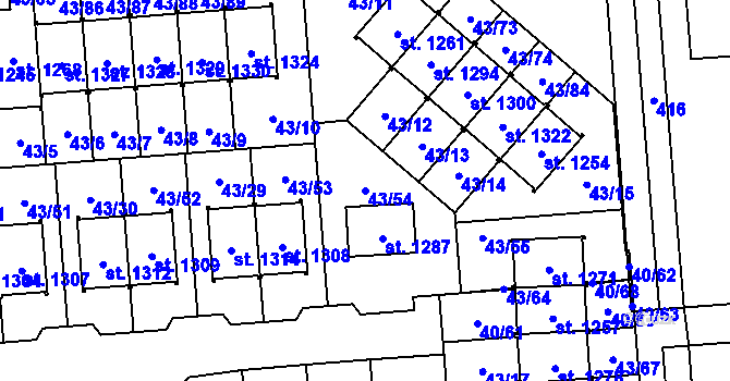 Parcela st. 43/54 v KÚ Semtín, Katastrální mapa