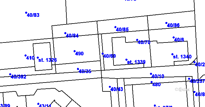 Parcela st. 40/69 v KÚ Semtín, Katastrální mapa