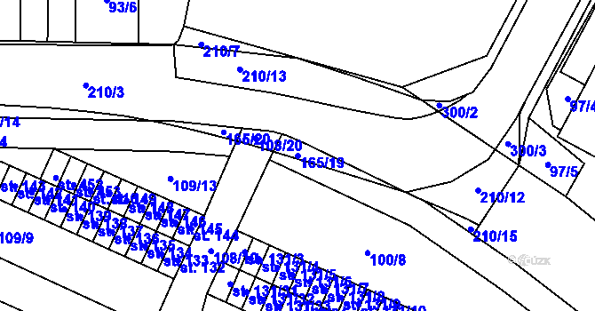 Parcela st. 165/19 v KÚ Semtín, Katastrální mapa