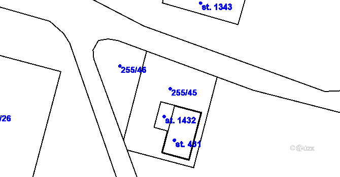 Parcela st. 255/45 v KÚ Semtín, Katastrální mapa