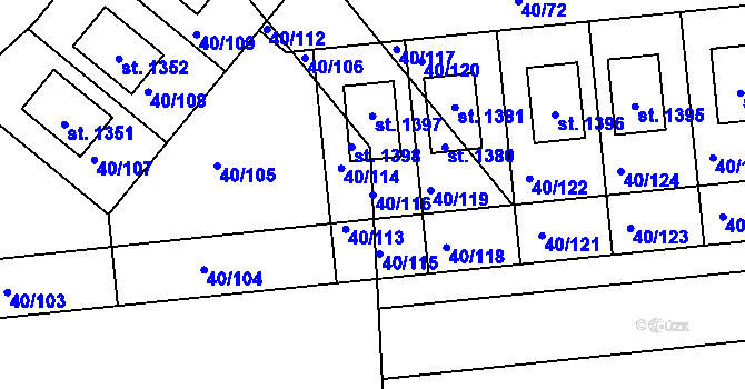 Parcela st. 40/116 v KÚ Semtín, Katastrální mapa