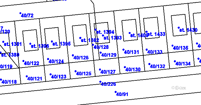 Parcela st. 40/129 v KÚ Semtín, Katastrální mapa