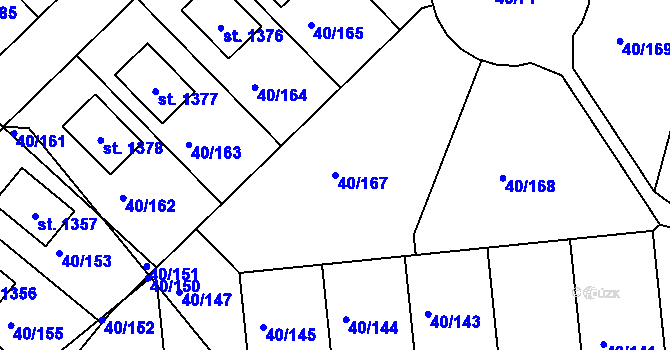 Parcela st. 40/167 v KÚ Semtín, Katastrální mapa