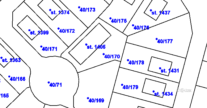 Parcela st. 40/170 v KÚ Semtín, Katastrální mapa