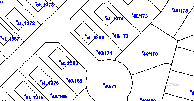 Parcela st. 40/171 v KÚ Semtín, Katastrální mapa