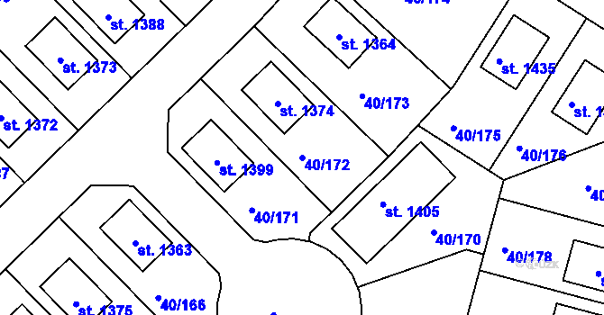 Parcela st. 40/172 v KÚ Semtín, Katastrální mapa