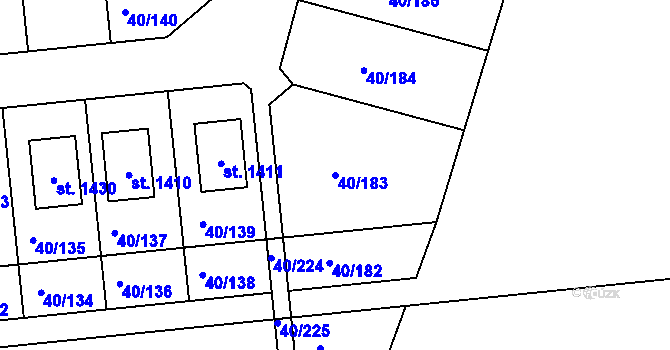 Parcela st. 40/183 v KÚ Semtín, Katastrální mapa
