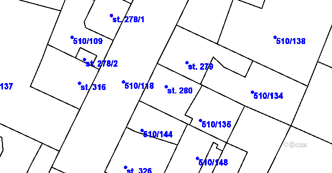 Parcela st. 280 v KÚ Sendražice u Kolína, Katastrální mapa