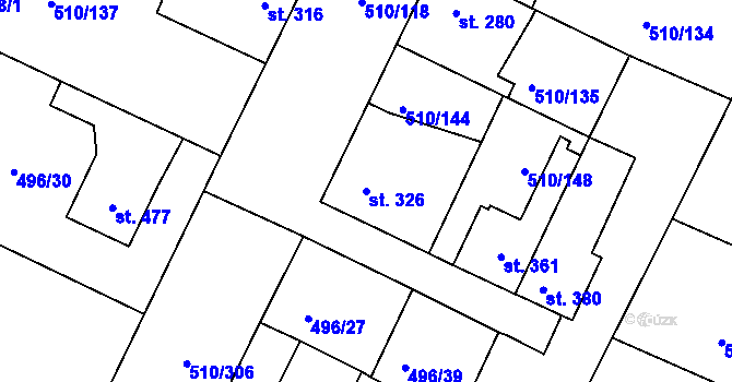 Parcela st. 326 v KÚ Sendražice u Kolína, Katastrální mapa