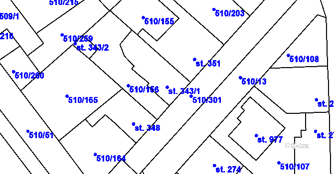 Parcela st. 343/1 v KÚ Sendražice u Kolína, Katastrální mapa