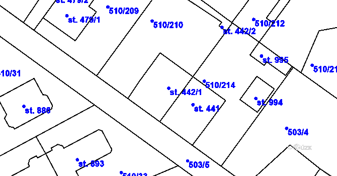 Parcela st. 442/1 v KÚ Sendražice u Kolína, Katastrální mapa