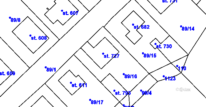 Parcela st. 727 v KÚ Sendražice u Kolína, Katastrální mapa