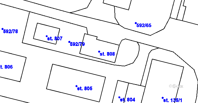 Parcela st. 808 v KÚ Sendražice u Kolína, Katastrální mapa