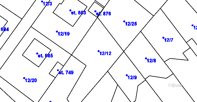 Parcela st. 12/12 v KÚ Sendražice u Kolína, Katastrální mapa