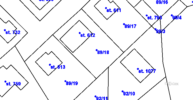 Parcela st. 89/18 v KÚ Sendražice u Kolína, Katastrální mapa