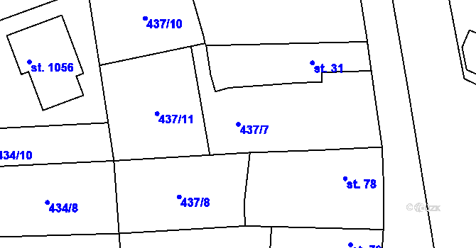 Parcela st. 437/7 v KÚ Sendražice u Kolína, Katastrální mapa