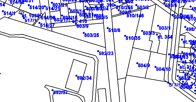 Parcela st. 592/23 v KÚ Sendražice u Kolína, Katastrální mapa