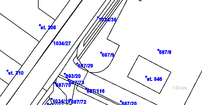 Parcela st. 687/9 v KÚ Sendražice u Kolína, Katastrální mapa