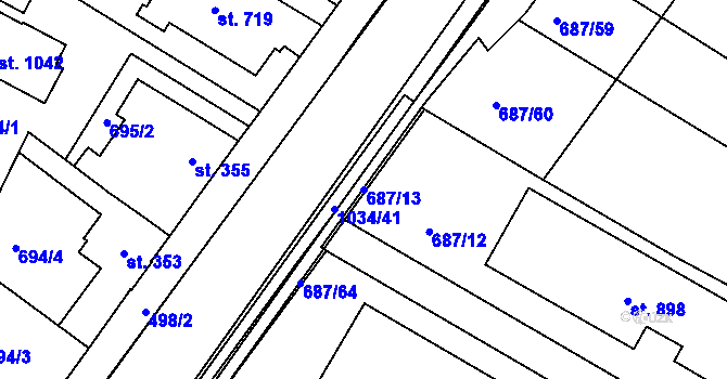 Parcela st. 687/13 v KÚ Sendražice u Kolína, Katastrální mapa