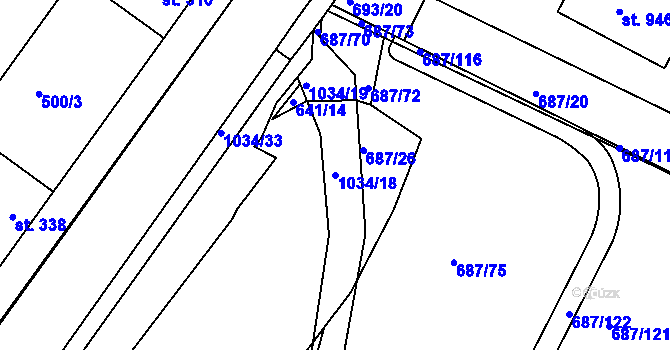 Parcela st. 1034/18 v KÚ Sendražice u Kolína, Katastrální mapa