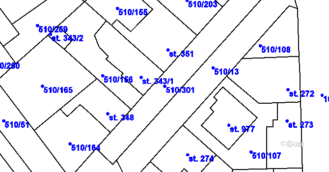 Parcela st. 510/301 v KÚ Sendražice u Kolína, Katastrální mapa