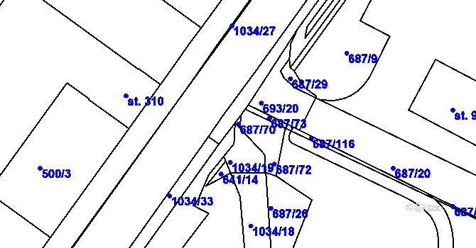 Parcela st. 687/70 v KÚ Sendražice u Kolína, Katastrální mapa