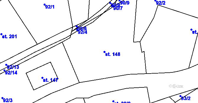 Parcela st. 148 v KÚ Sendražice u Smiřic, Katastrální mapa