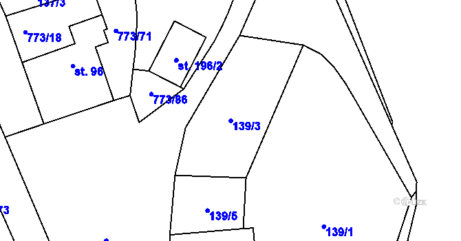 Parcela st. 139/3 v KÚ Sendražice u Smiřic, Katastrální mapa