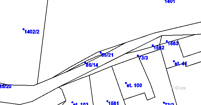 Parcela st. 85/21 v KÚ Sendražice u Smiřic, Katastrální mapa