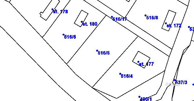 Parcela st. 516/5 v KÚ Senec u Rakovníka, Katastrální mapa