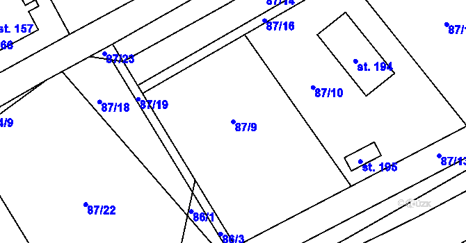 Parcela st. 87/9 v KÚ Senec u Rakovníka, Katastrální mapa