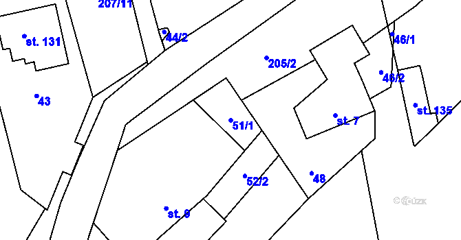 Parcela st. 51/1 v KÚ Senešnice, Katastrální mapa