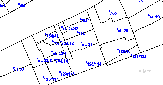 Parcela st. 21 v KÚ Senetářov, Katastrální mapa