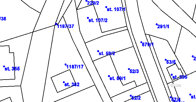 Parcela st. 59/2 v KÚ Senetářov, Katastrální mapa