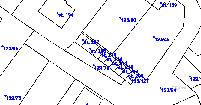 Parcela st. 215 v KÚ Senetářov, Katastrální mapa