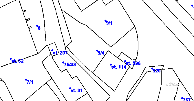 Parcela st. 9/4 v KÚ Senetářov, Katastrální mapa