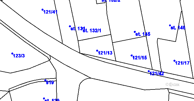 Parcela st. 121/13 v KÚ Senetářov, Katastrální mapa