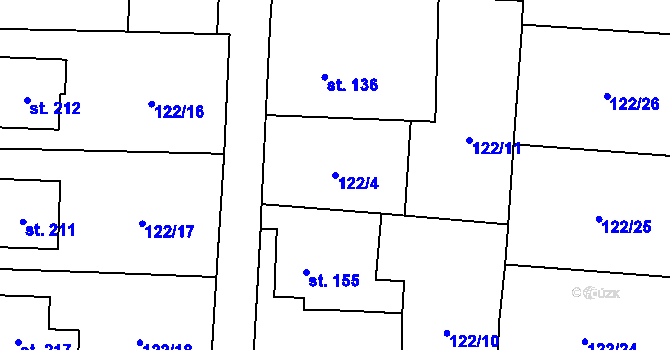 Parcela st. 122/4 v KÚ Senetářov, Katastrální mapa