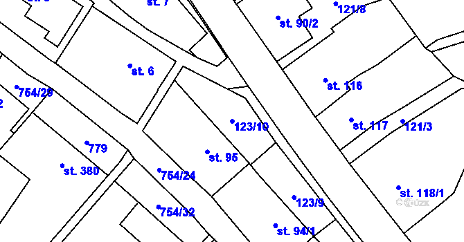 Parcela st. 123/10 v KÚ Senetářov, Katastrální mapa