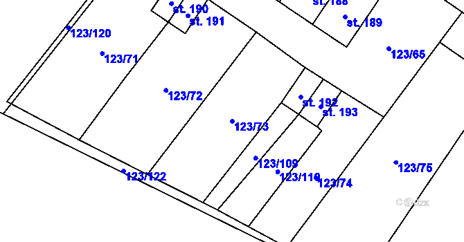 Parcela st. 123/73 v KÚ Senetářov, Katastrální mapa