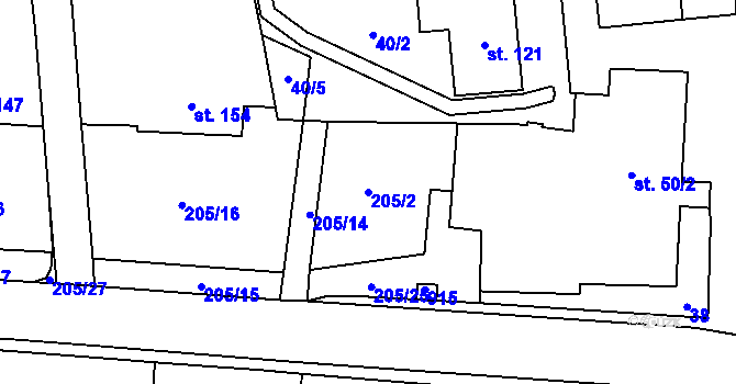 Parcela st. 205/2 v KÚ Senetářov, Katastrální mapa