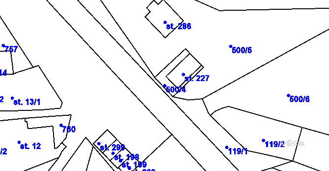 Parcela st. 500/4 v KÚ Senetářov, Katastrální mapa