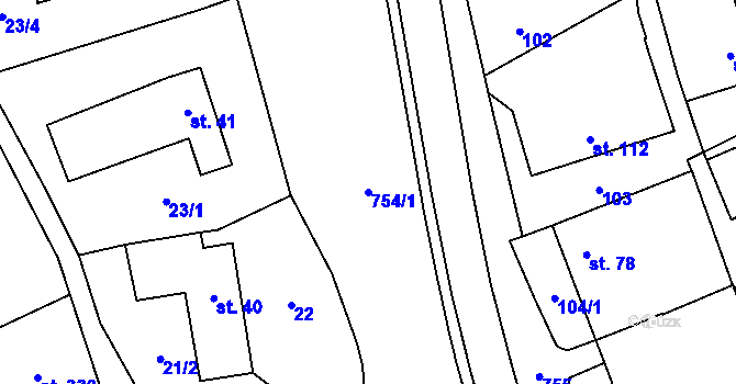 Parcela st. 754/1 v KÚ Senetářov, Katastrální mapa