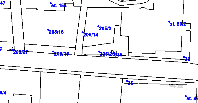 Parcela st. 205/25 v KÚ Senetářov, Katastrální mapa
