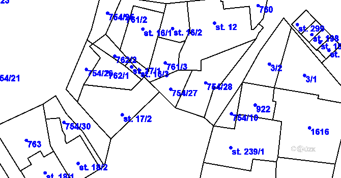 Parcela st. 754/27 v KÚ Senetářov, Katastrální mapa