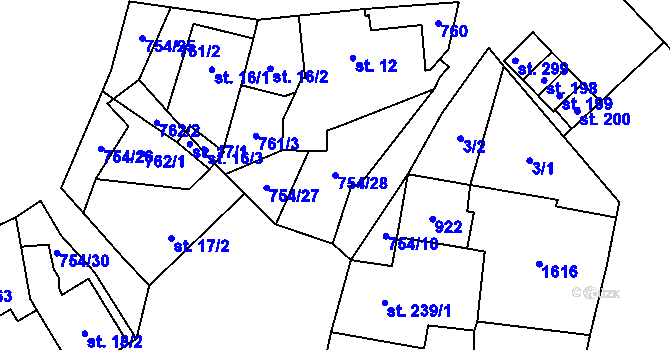Parcela st. 754/28 v KÚ Senetářov, Katastrální mapa