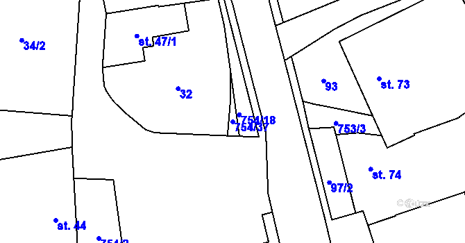 Parcela st. 754/37 v KÚ Senetářov, Katastrální mapa
