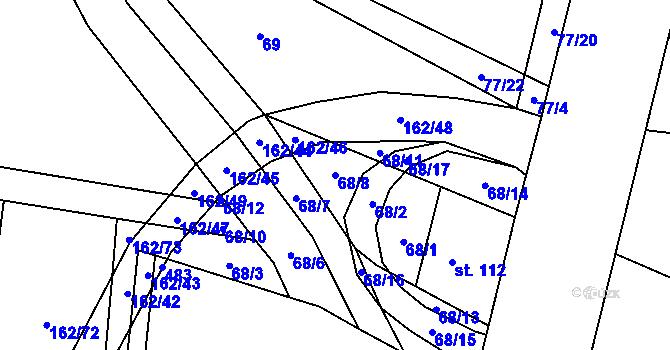 Parcela st. 68/8 v KÚ Senice, Katastrální mapa
