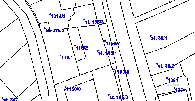 Parcela st. 166/1 v KÚ Senice na Hané, Katastrální mapa