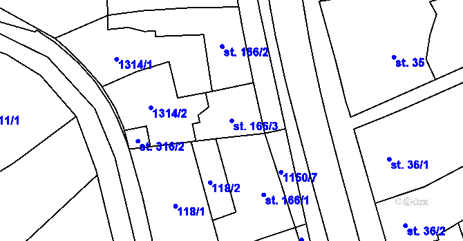 Parcela st. 166/3 v KÚ Senice na Hané, Katastrální mapa